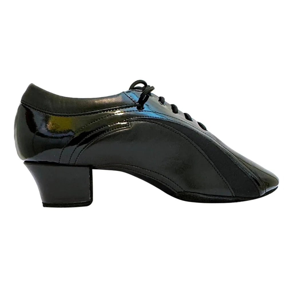 Men's Latin Dance Shoes, 1212 Fernando, Black Leather / Patern Leather / Neoprene