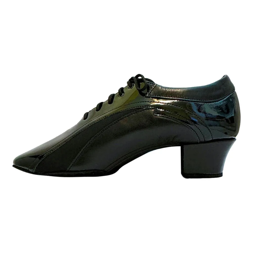 Men's Latin Dance Shoes, 1212 Fernando, Black Leather / Patern Leather / Neoprene