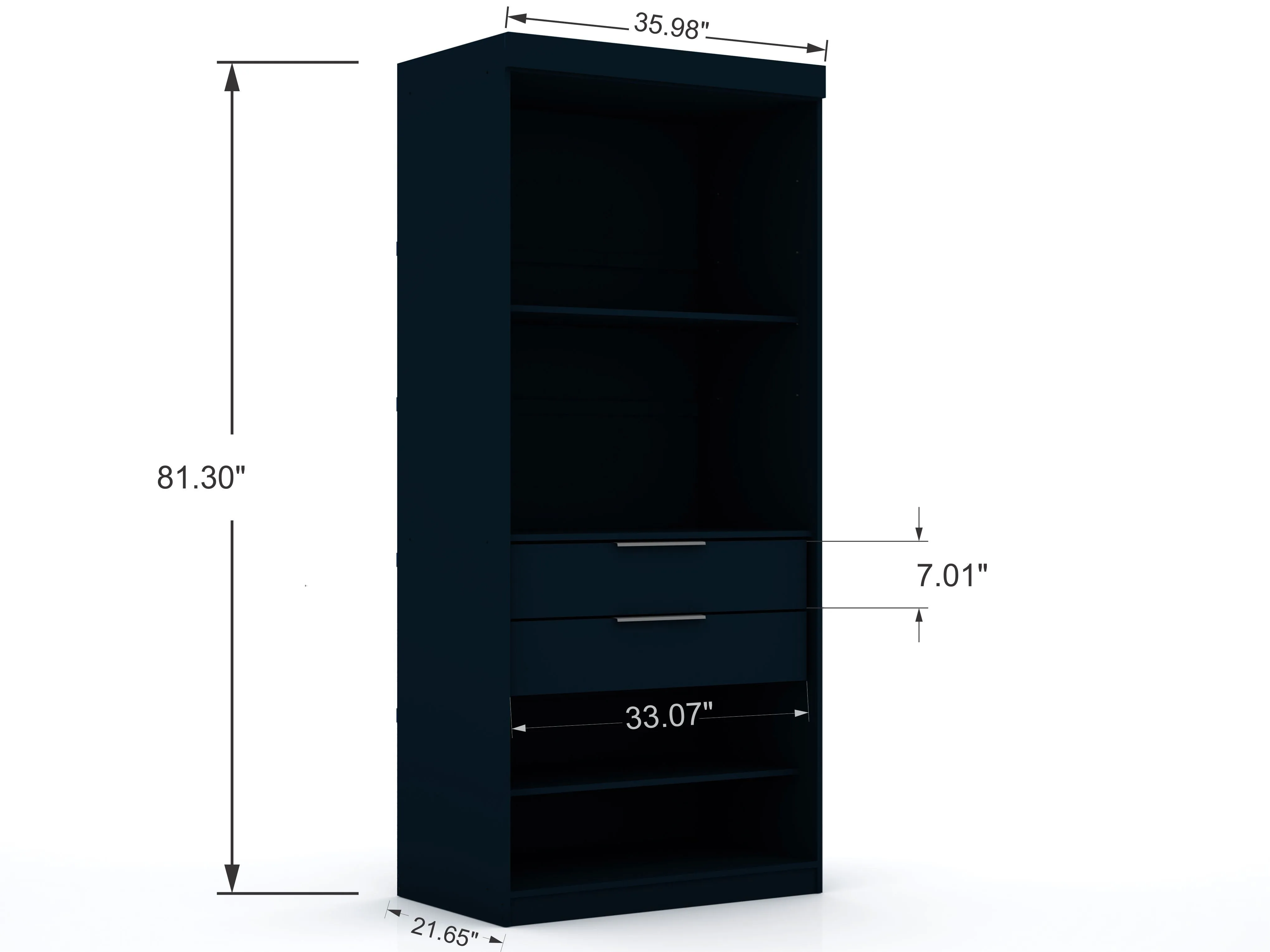 Mulberry 2.0 Sectional Modern Armoire Wardrobe Closet with 2 Drawers in Tatiana Midnight Blue