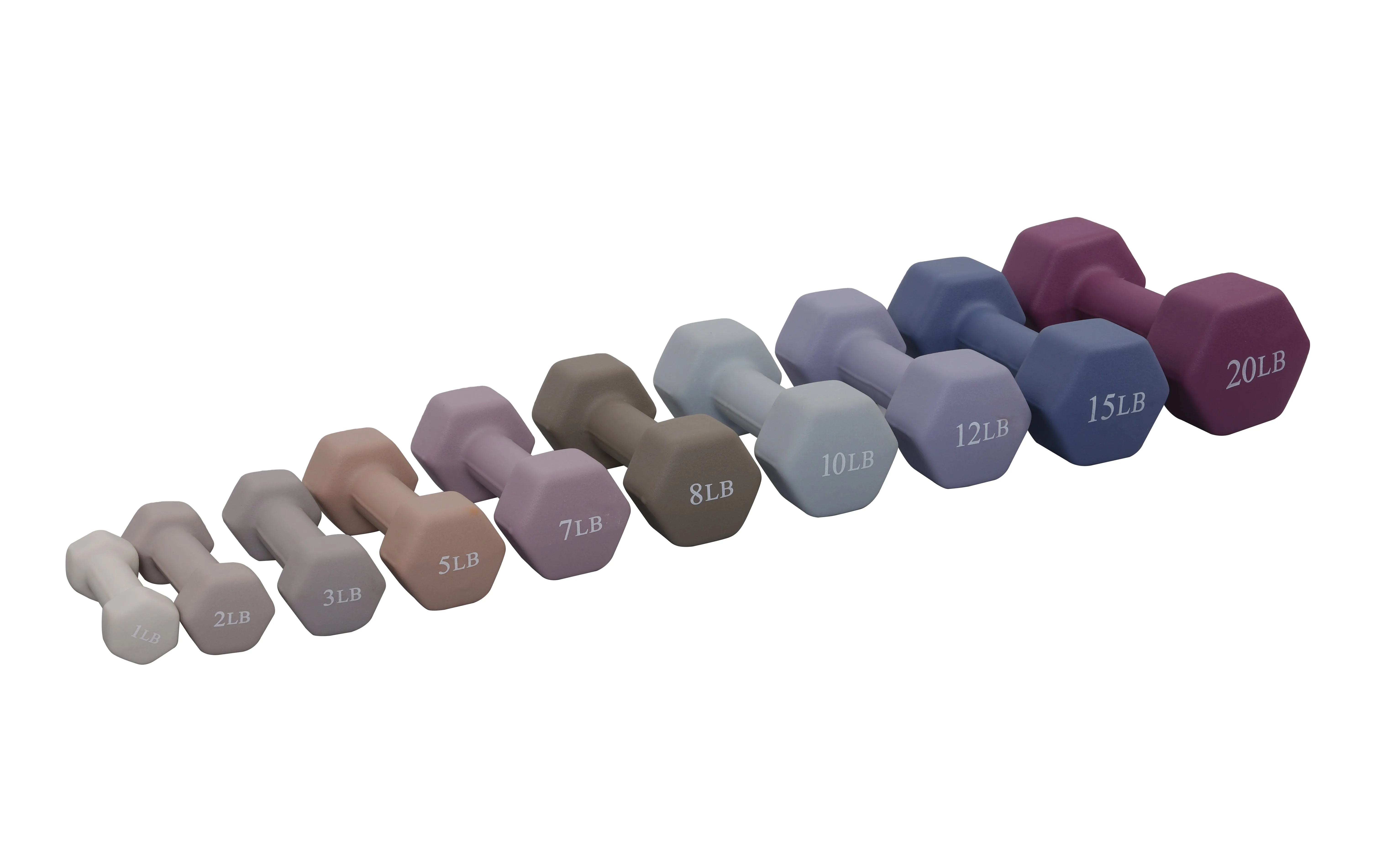 Neoprene Hexagon shaped dumbbells - Earth Tones