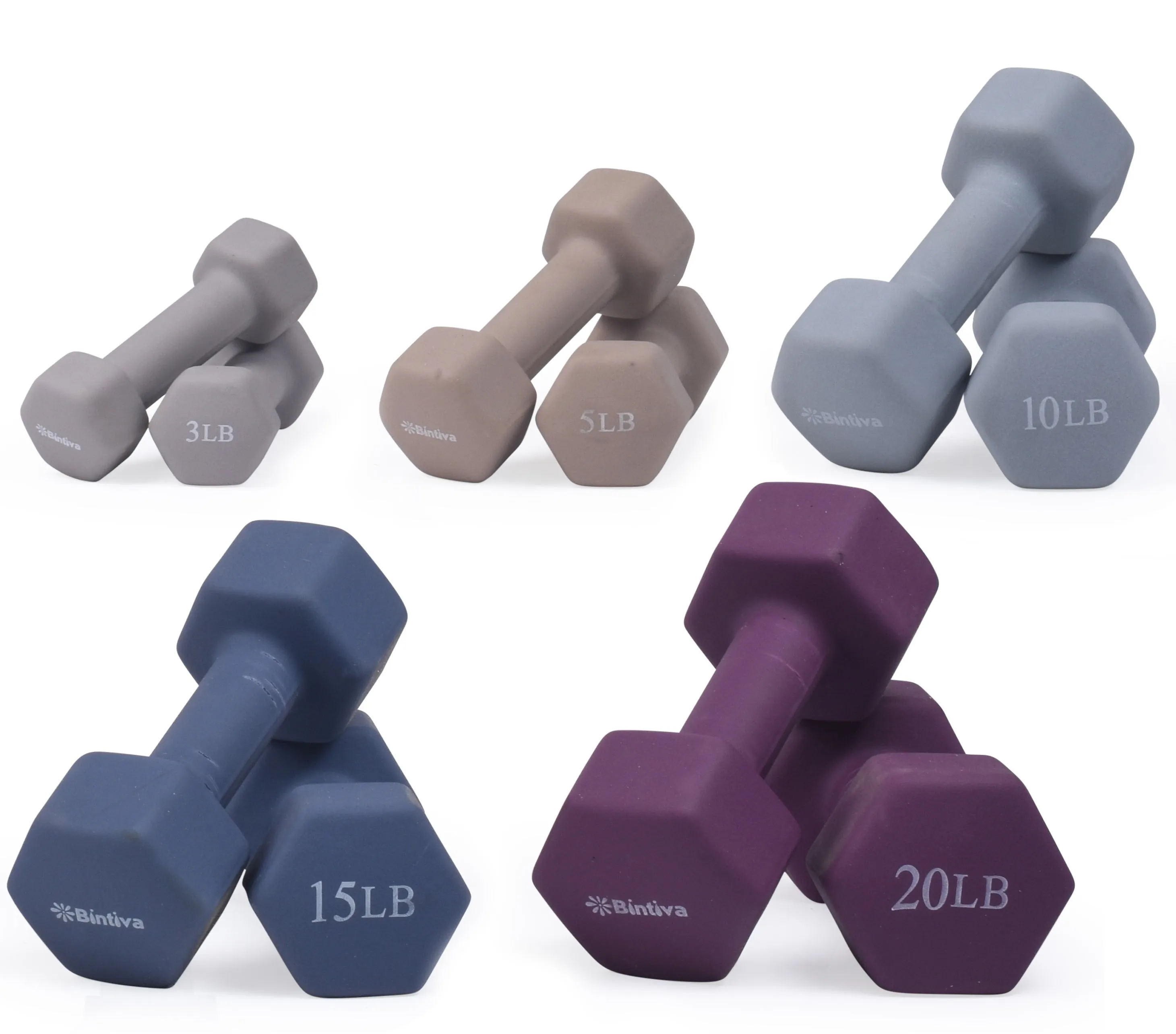 Neoprene Hexagon shaped dumbbells - Earth Tones