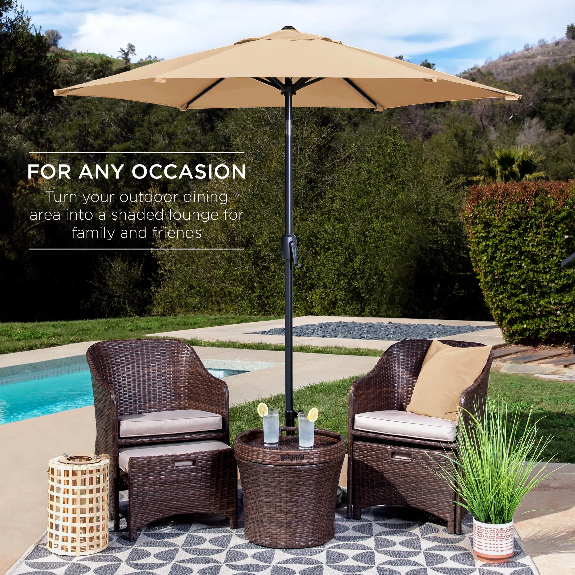 Outdoor Market Patio Umbrella w/ Push Button Tilt, Crank Lift - 7.5ft