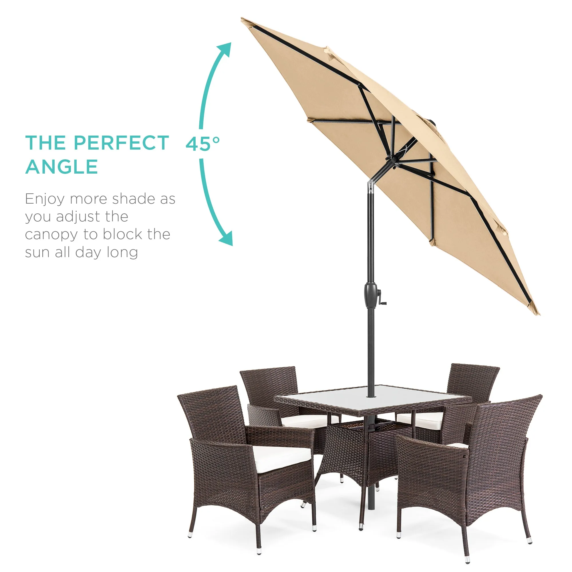 Outdoor Market Patio Umbrella w/ Push Button Tilt, Crank Lift - 7.5ft