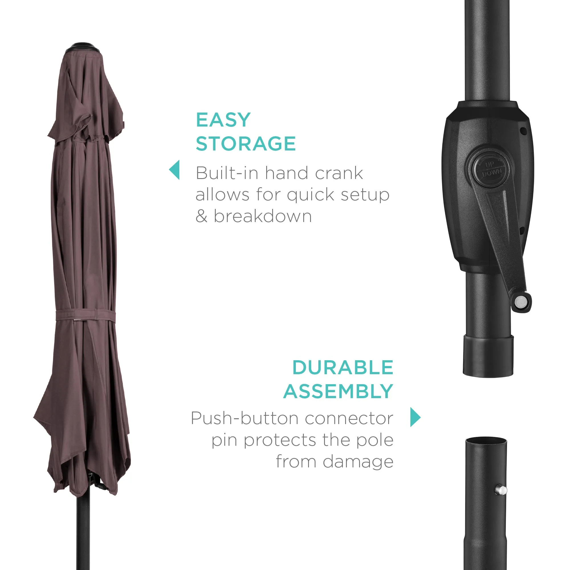 Outdoor Market Patio Umbrella w/ Push Button Tilt, Crank Lift - 7.5ft