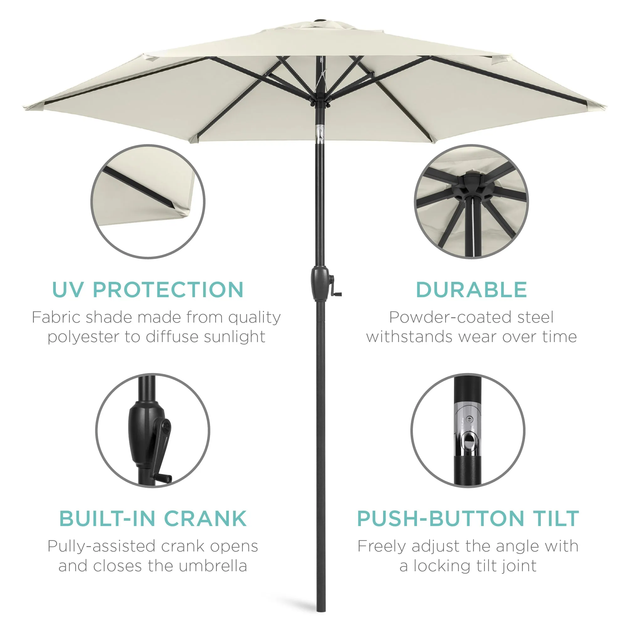 Outdoor Market Patio Umbrella w/ Push Button Tilt, Crank Lift - 7.5ft