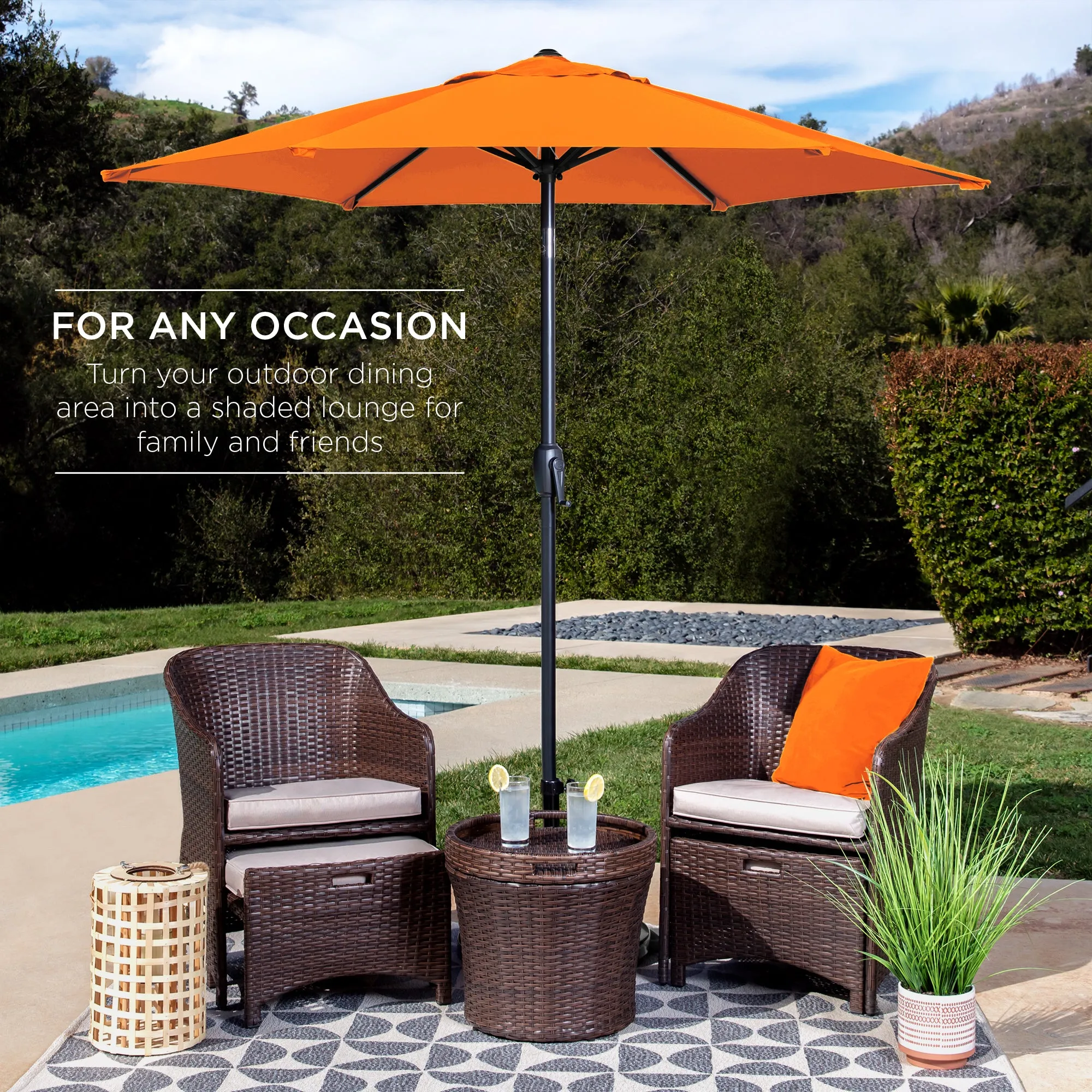 Outdoor Market Patio Umbrella w/ Push Button Tilt, Crank Lift - 7.5ft