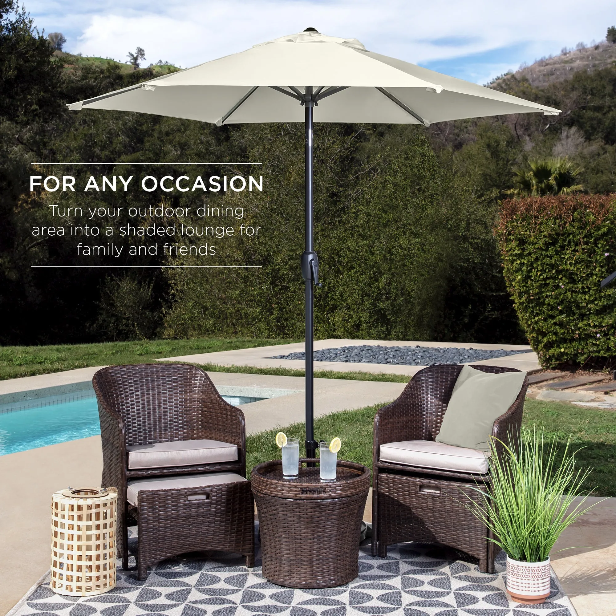 Outdoor Market Patio Umbrella w/ Push Button Tilt, Crank Lift - 7.5ft