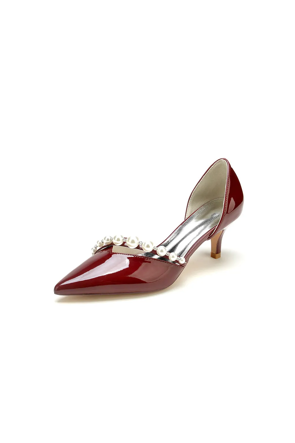 Pointed Toe Patent Leather Flats with Pearl