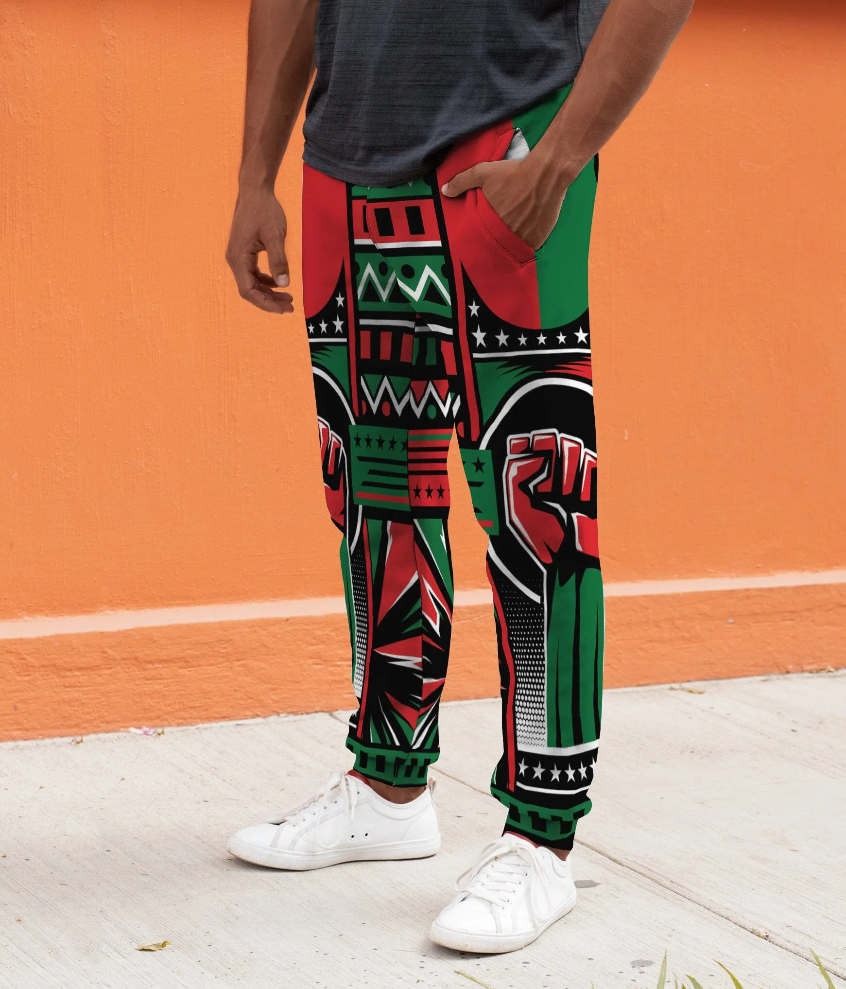 Power Fist And Patterns In Pan African Colors Joggers