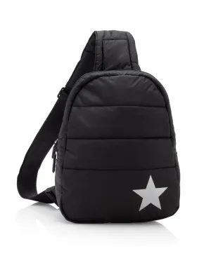 Puffer Crossbody Backpack in Black with Silver Star