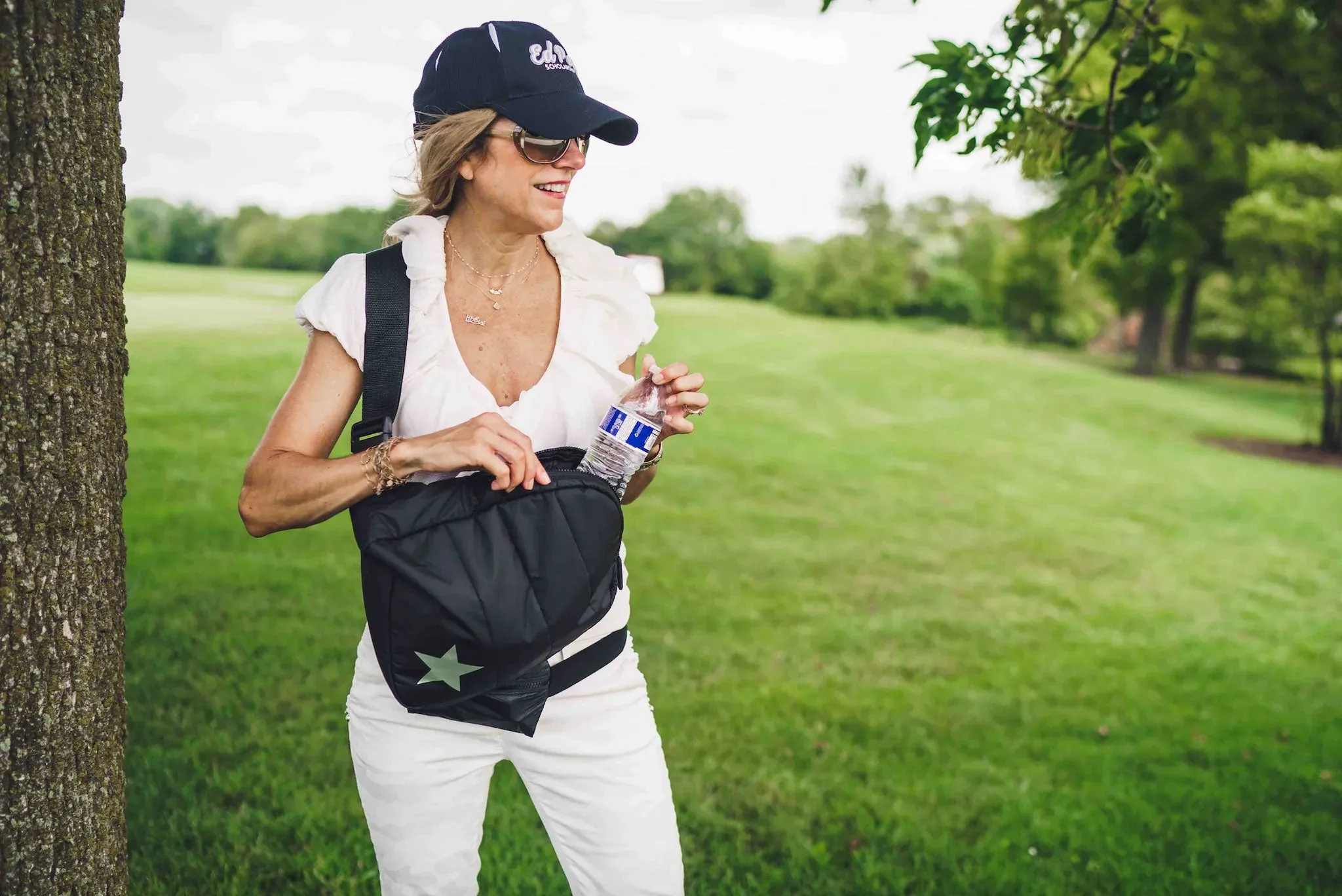 Puffer Crossbody Backpack in Black with Silver Star