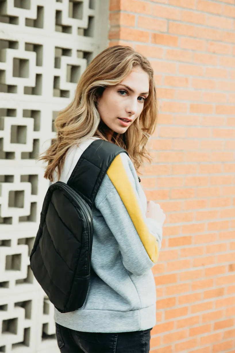 Puffer Crossbody Backpack in Black