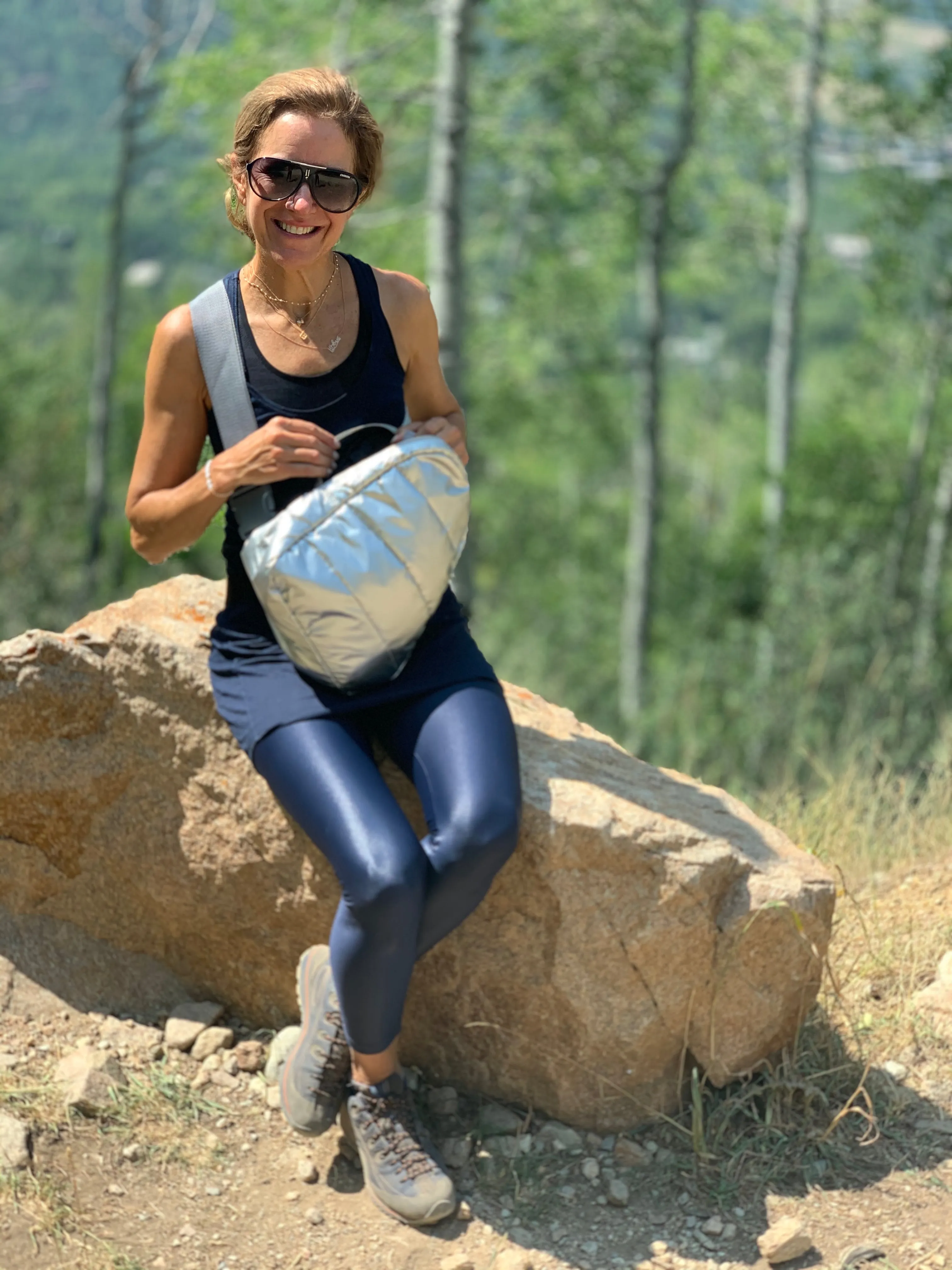 Puffer Crossbody Backpack in Silver