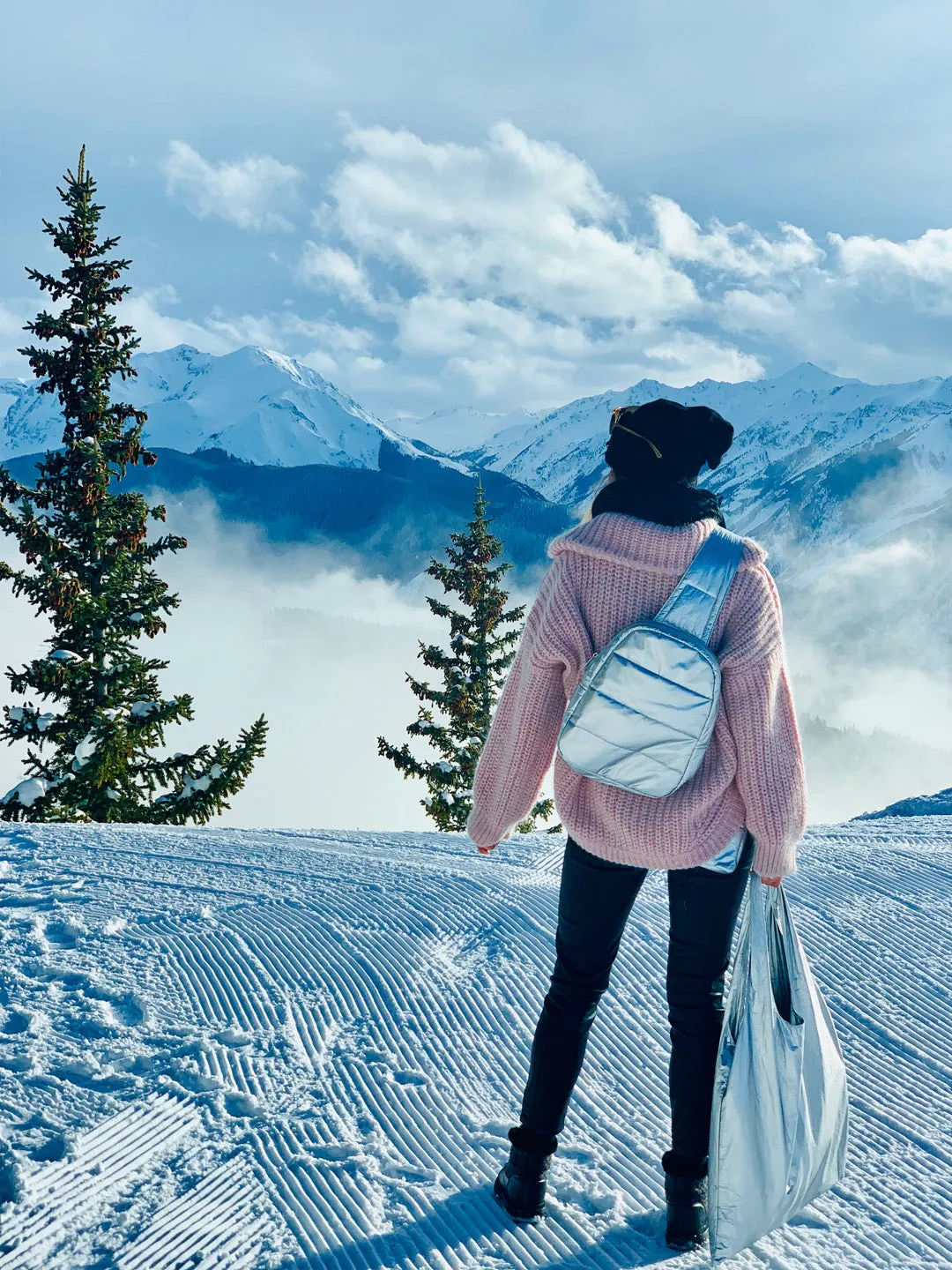 Puffer Crossbody Backpack in Silver