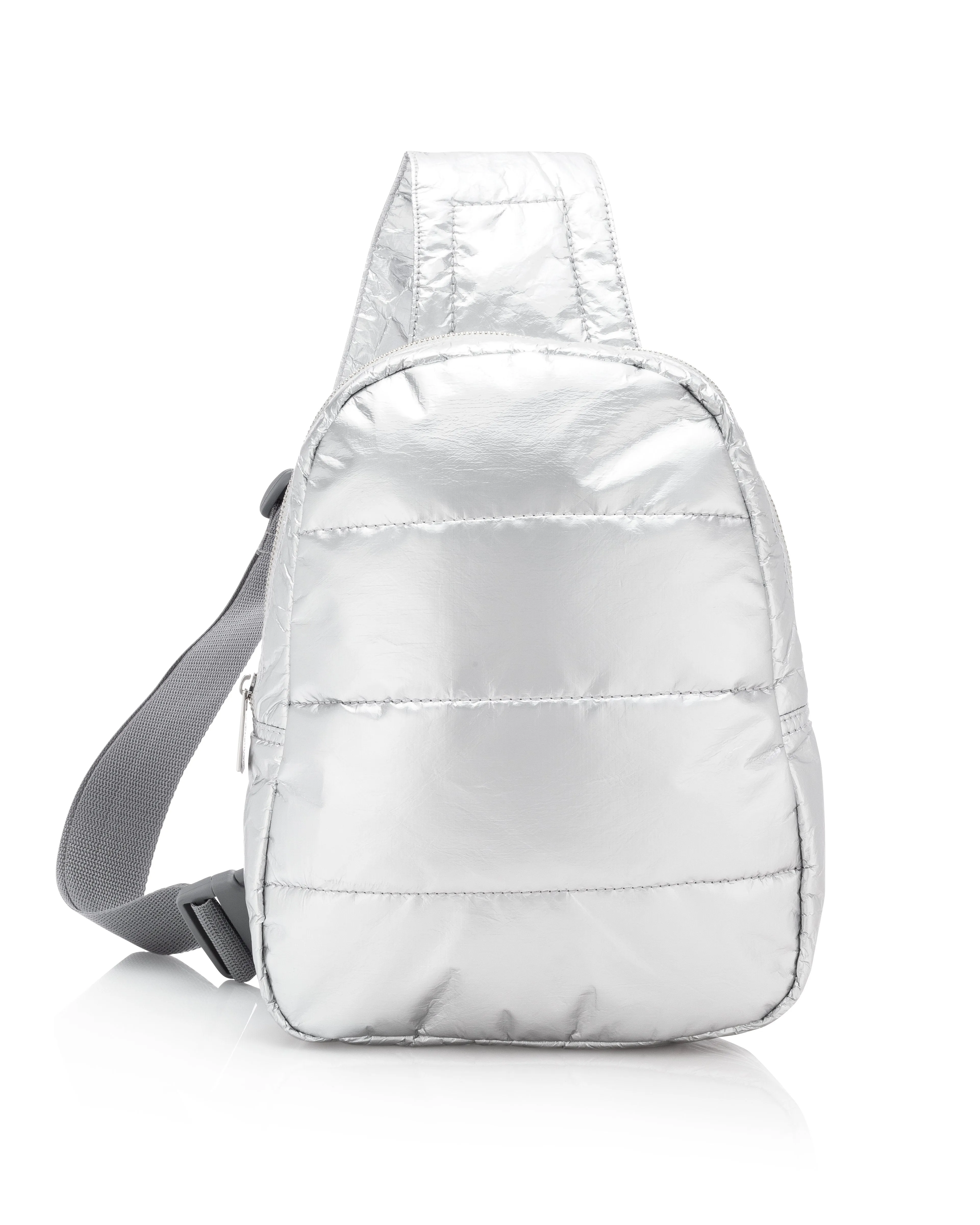 Puffer Crossbody Backpack in Silver