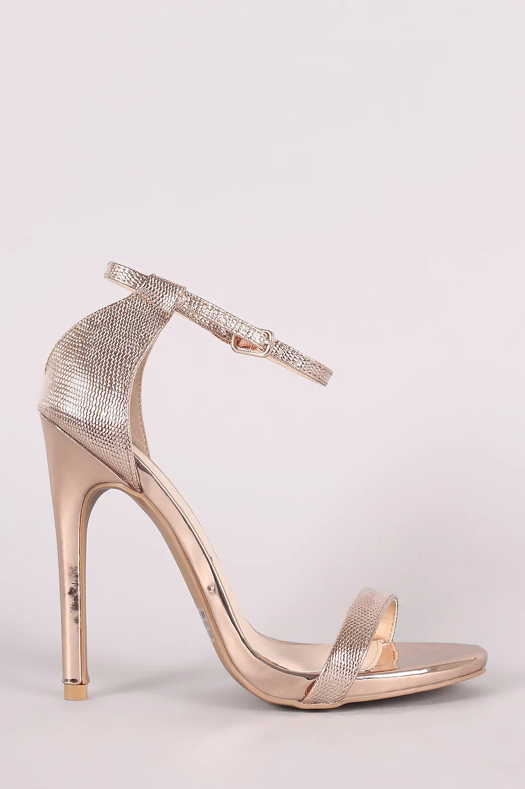 Qupid Lizard Embossed Ankle Strap Stiletto Heel