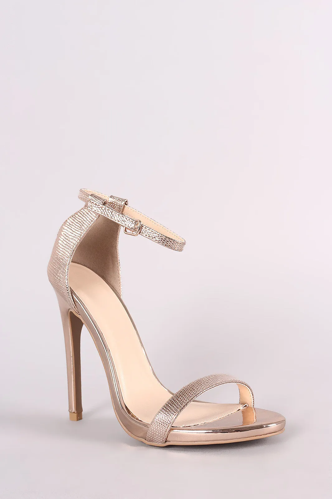 Qupid Lizard Embossed Ankle Strap Stiletto Heel