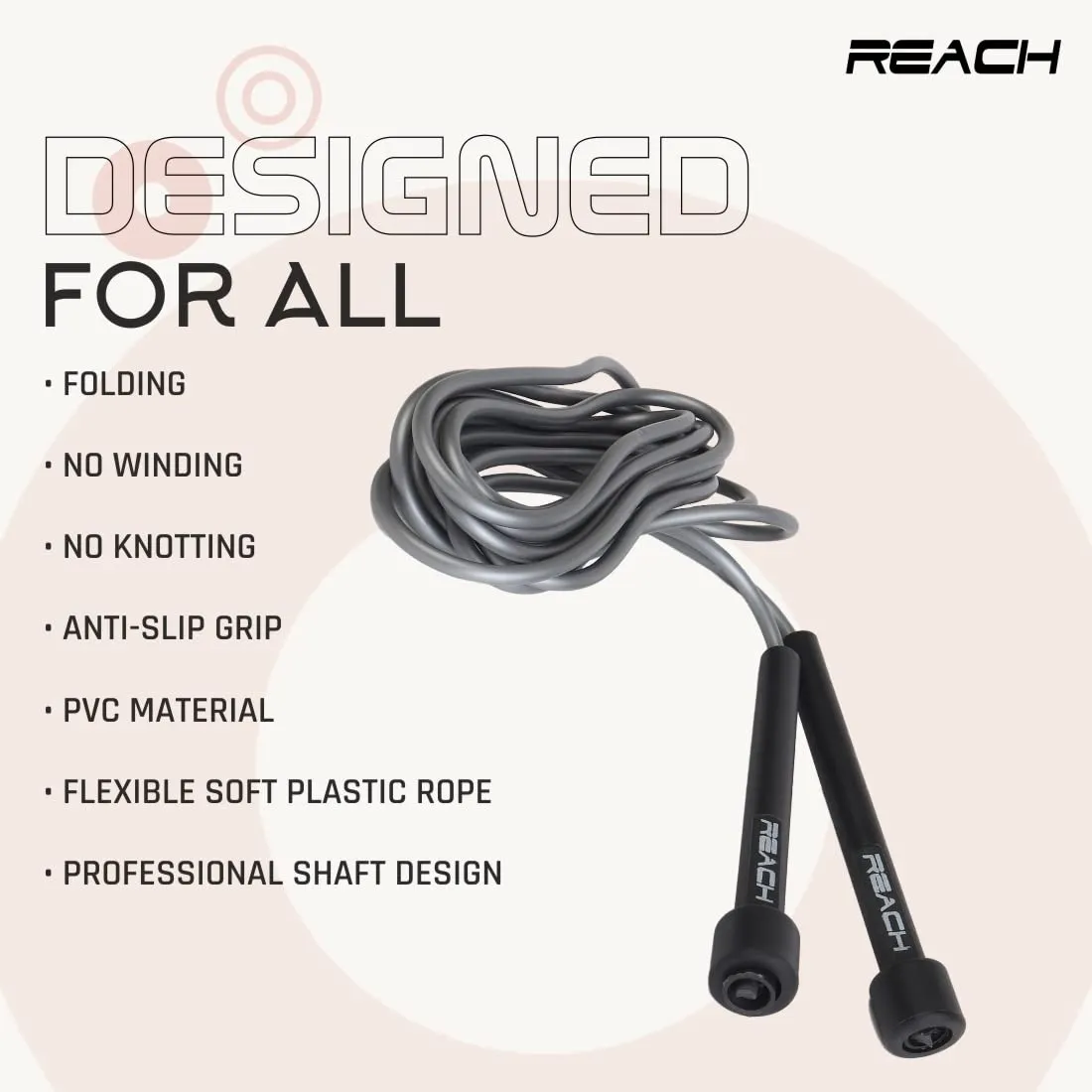 Reach Skipping Rope for Men, Women & Children | Jumping Rope for Exercise, Workout & Weight loss | Best for Home gym| Premium and tangle free Jumping rope (Black)