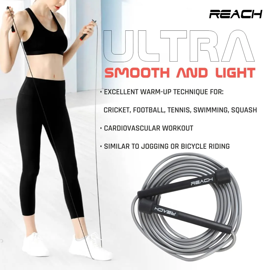 Reach Skipping Rope for Men, Women & Children | Jumping Rope for Exercise, Workout & Weight loss | Best for Home gym| Premium and tangle free Jumping rope (Black)