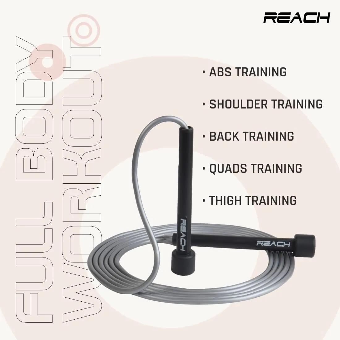 Reach Skipping Rope for Men, Women & Children | Jumping Rope for Exercise, Workout & Weight loss | Best for Home gym| Premium and tangle free Jumping rope (Black)