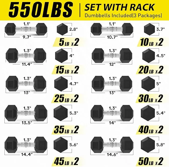 Rubber Hex Dumbbell Set with Racks