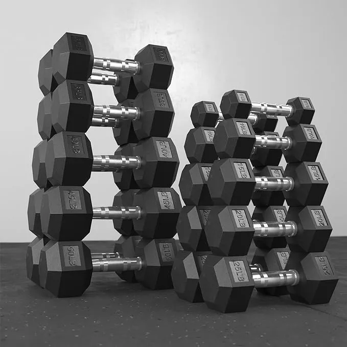 Rubber Hex Dumbbell Set with Racks