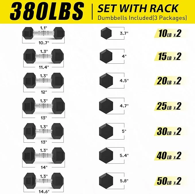 Rubber Hex Dumbbell Set with Racks