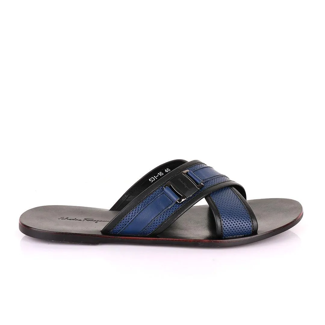 Salvatore Ferragamo Cross Blue Slippers