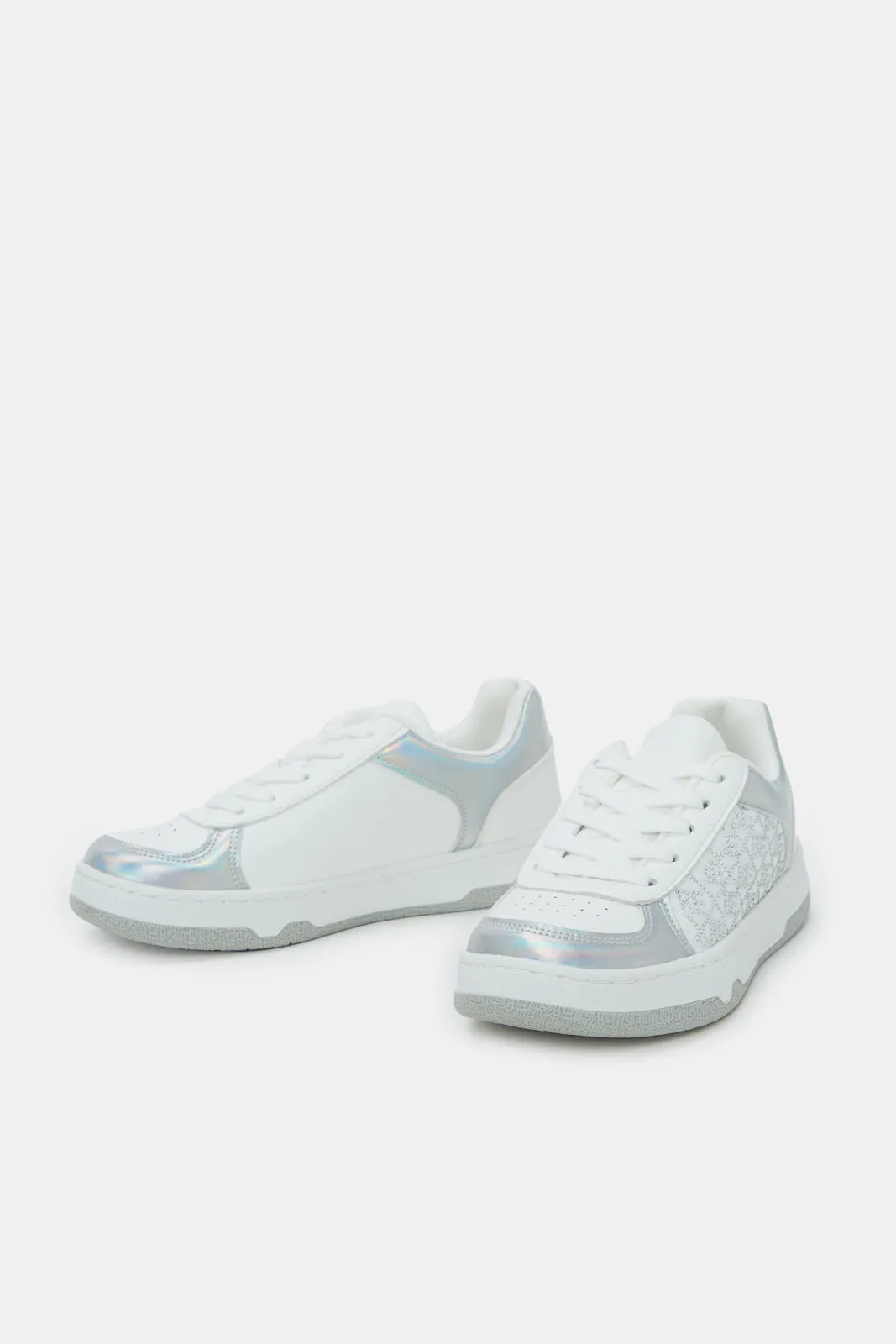 Senior Girls Silver Diamante Sneaker