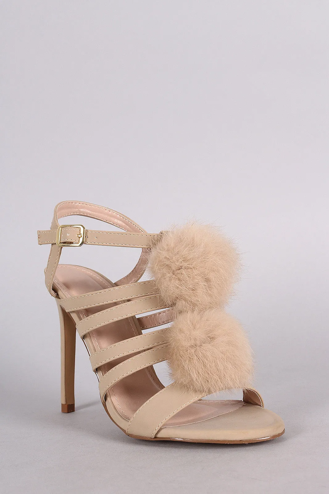 Shoe Republic LA Nubuck Strappy Pom Pom Stiletto Heel