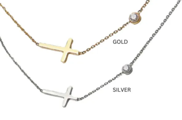 Sideways Cross Necklace (silver and Gold) -AMD