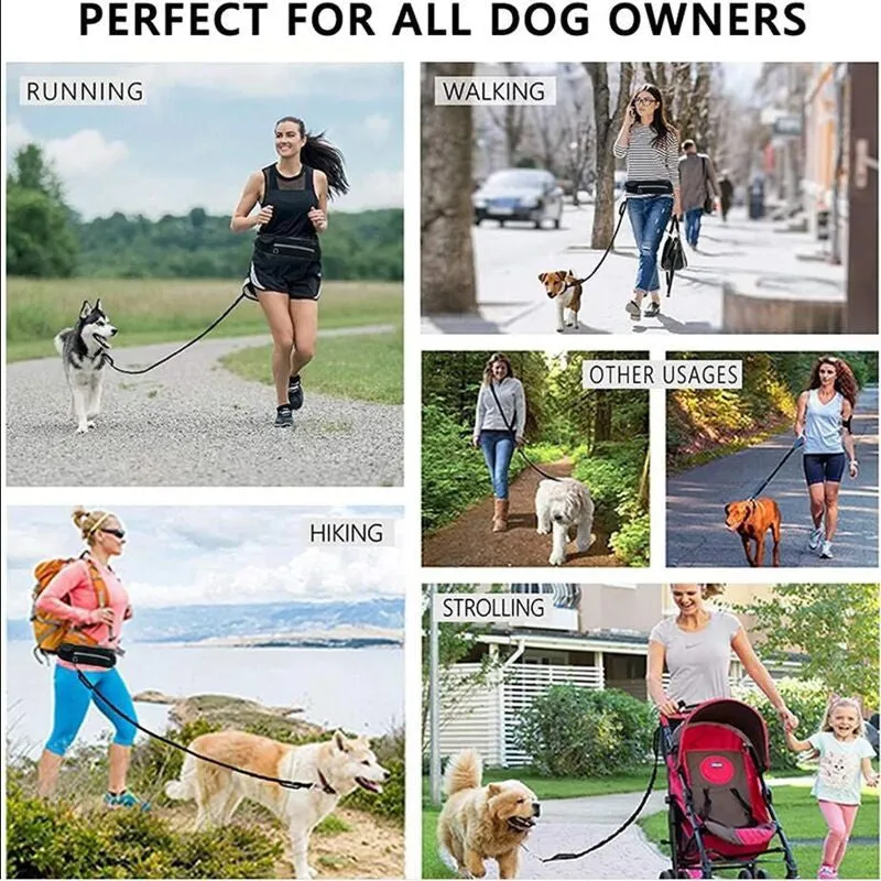 SOGA Black Adjustable Hands-Free Pet Leash Bag Dog Lead Walking Running Jogging Pet Essentials