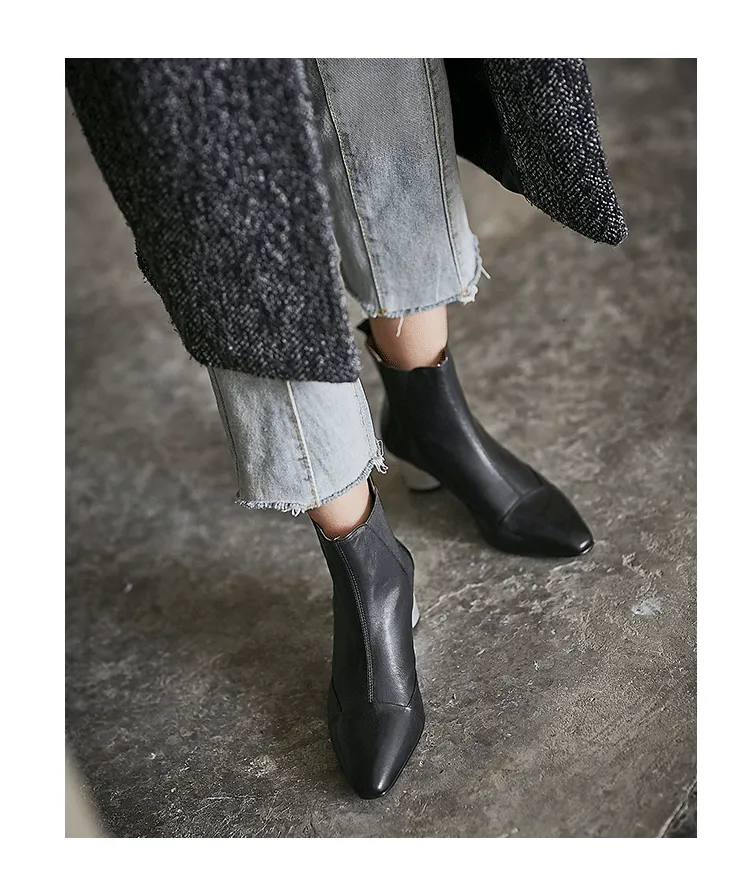 Spring Thick Heel Pointed Chelsea Boots 35-41