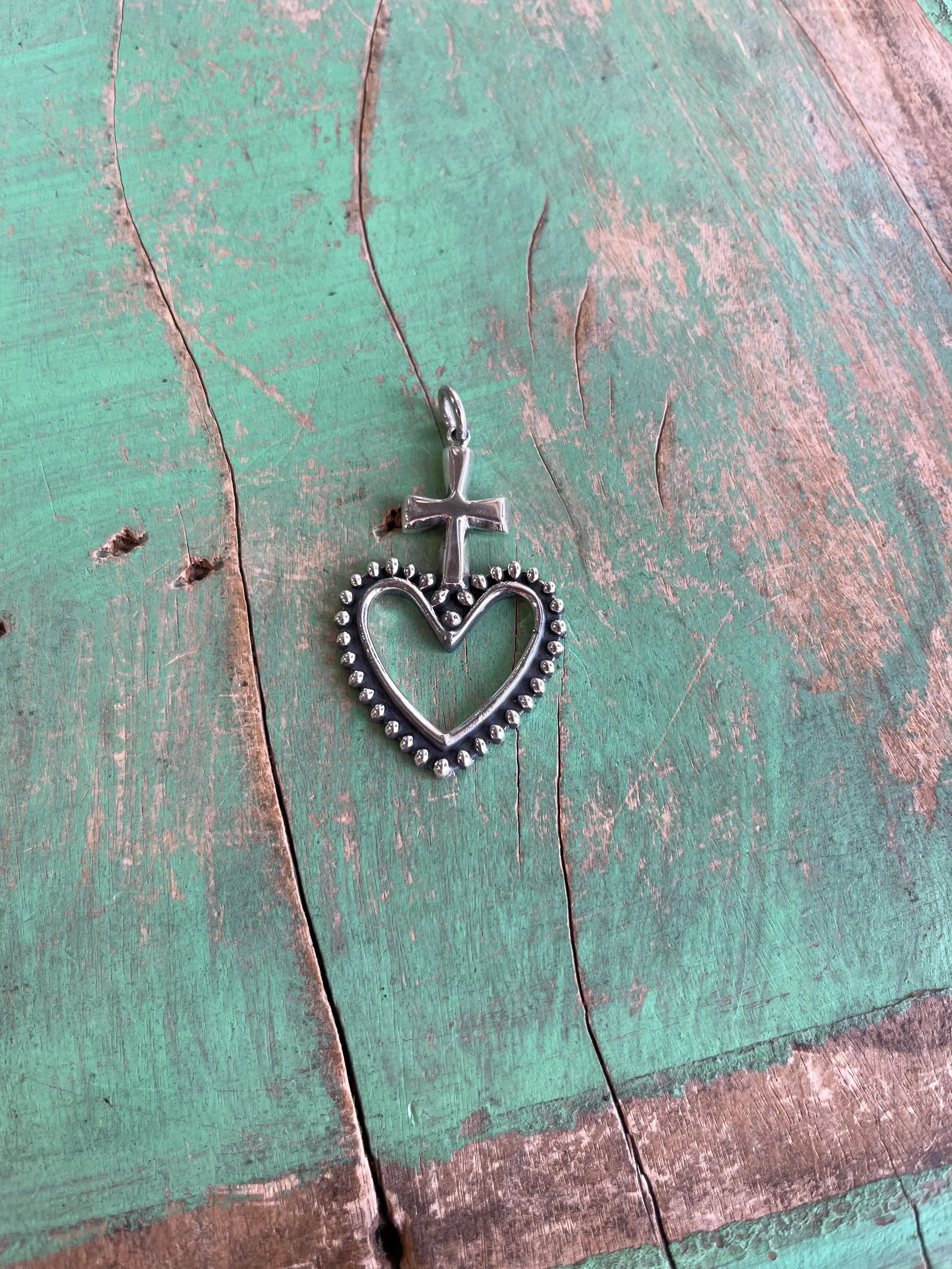 Sterling Silver Cross on the Hill Heart Pendant