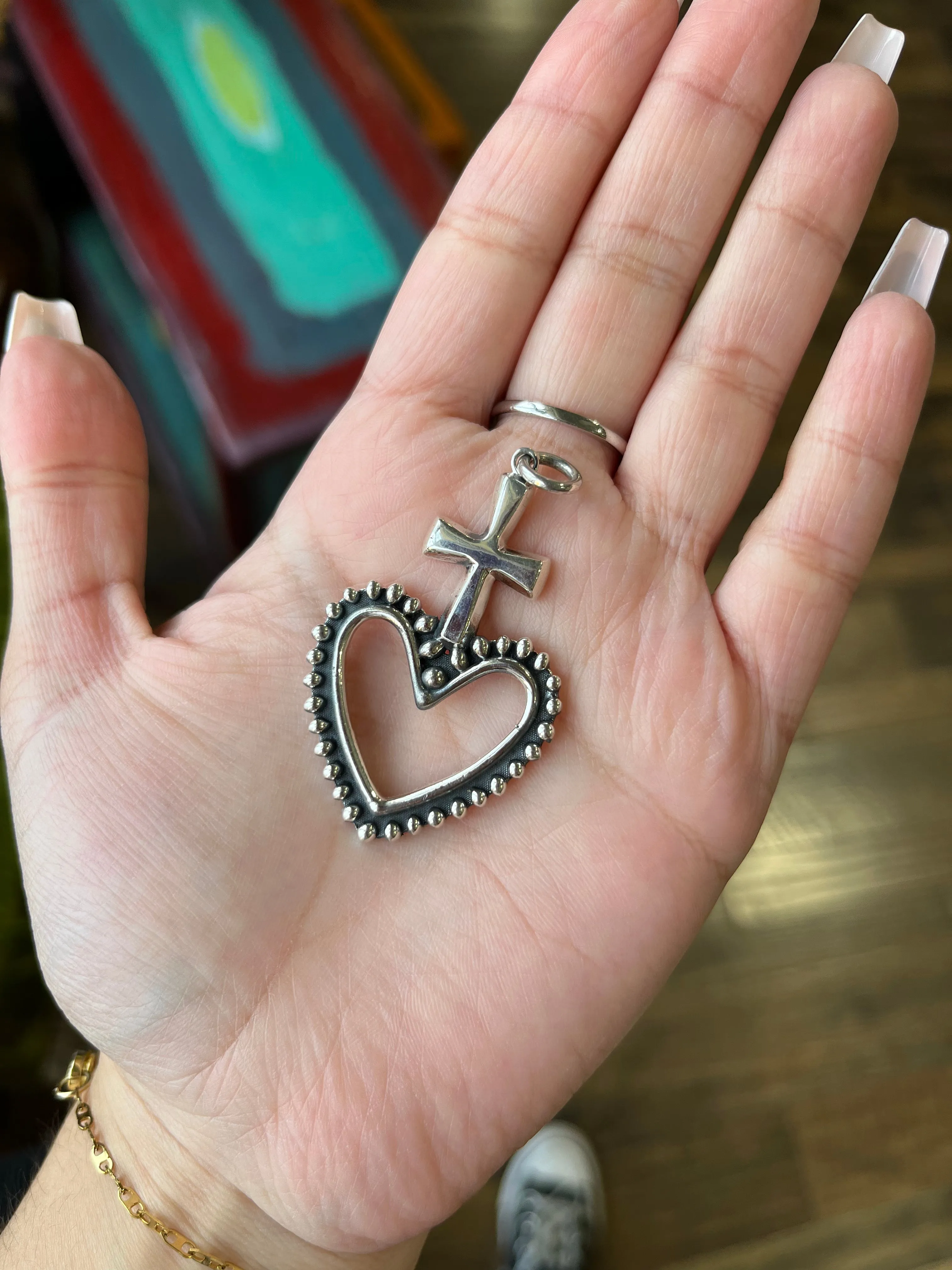 Sterling Silver Cross on the Hill Heart Pendant