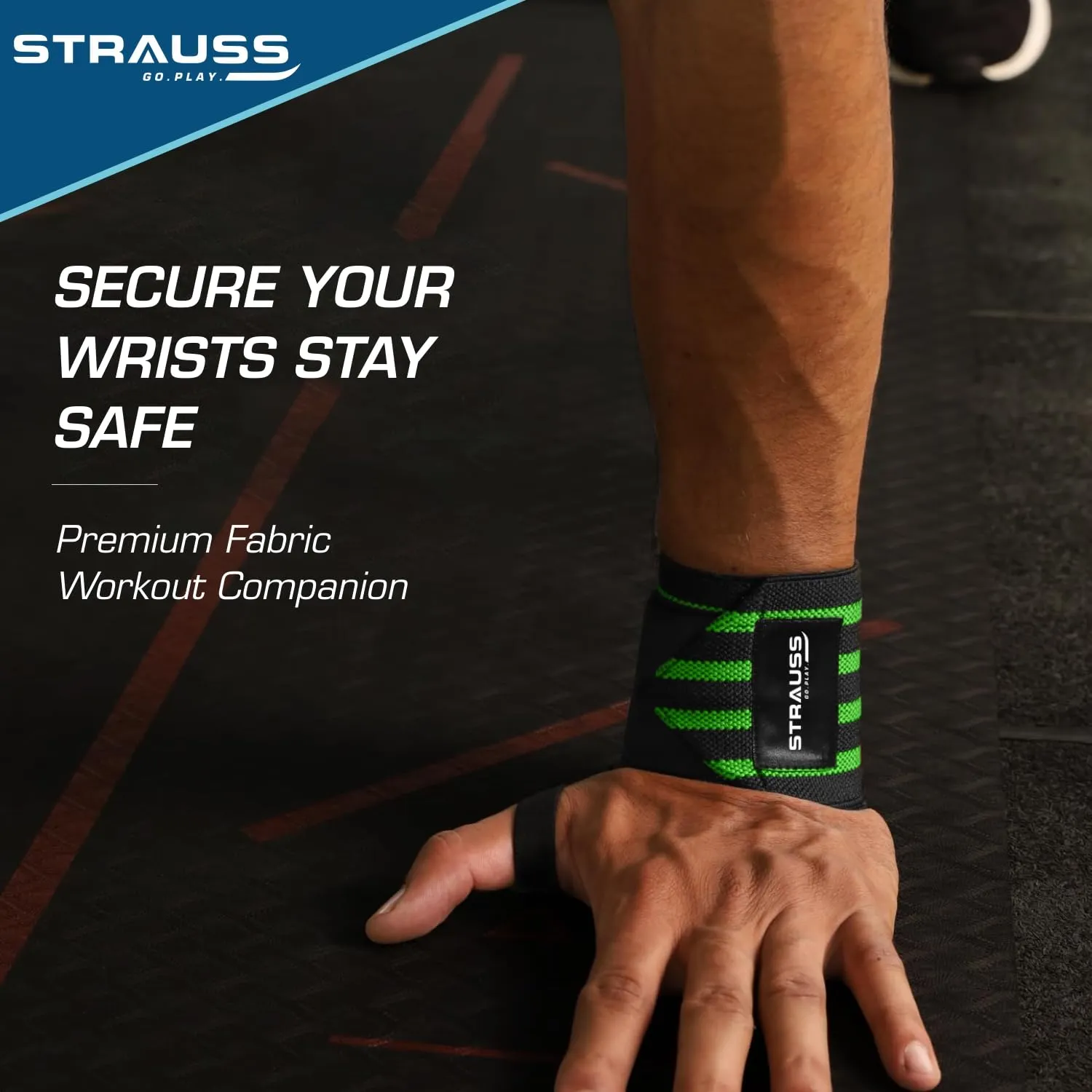 STRAUSS Cotton Wrist Support for Weightlifting |Wrist Band for Compression and Support|Adjustable Fitness Band for Gym & Sports |Ideal for Men and Women|Set of 2,(Green)