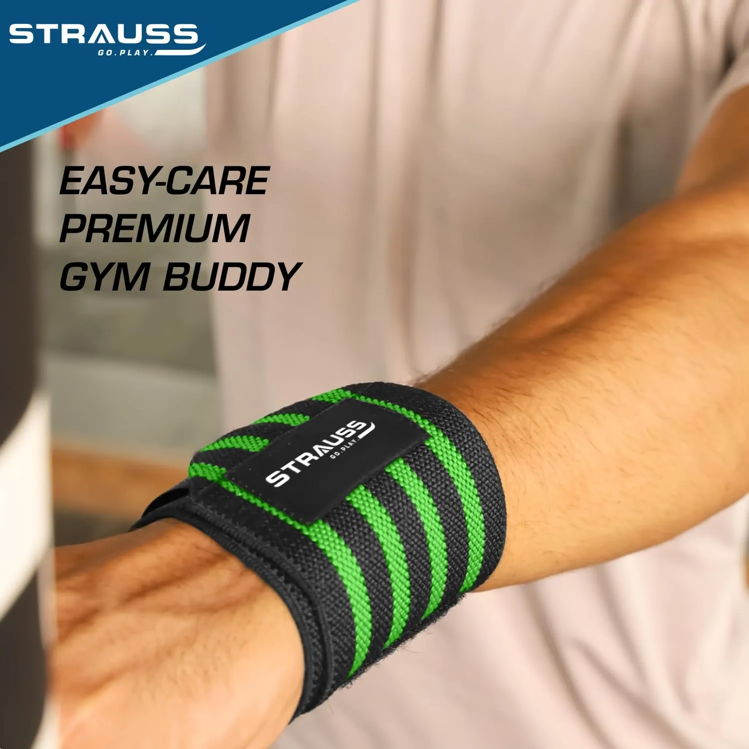 STRAUSS Cotton Wrist Support for Weightlifting |Wrist Band for Compression and Support|Adjustable Fitness Band for Gym & Sports |Ideal for Men and Women|Set of 2,(Green)