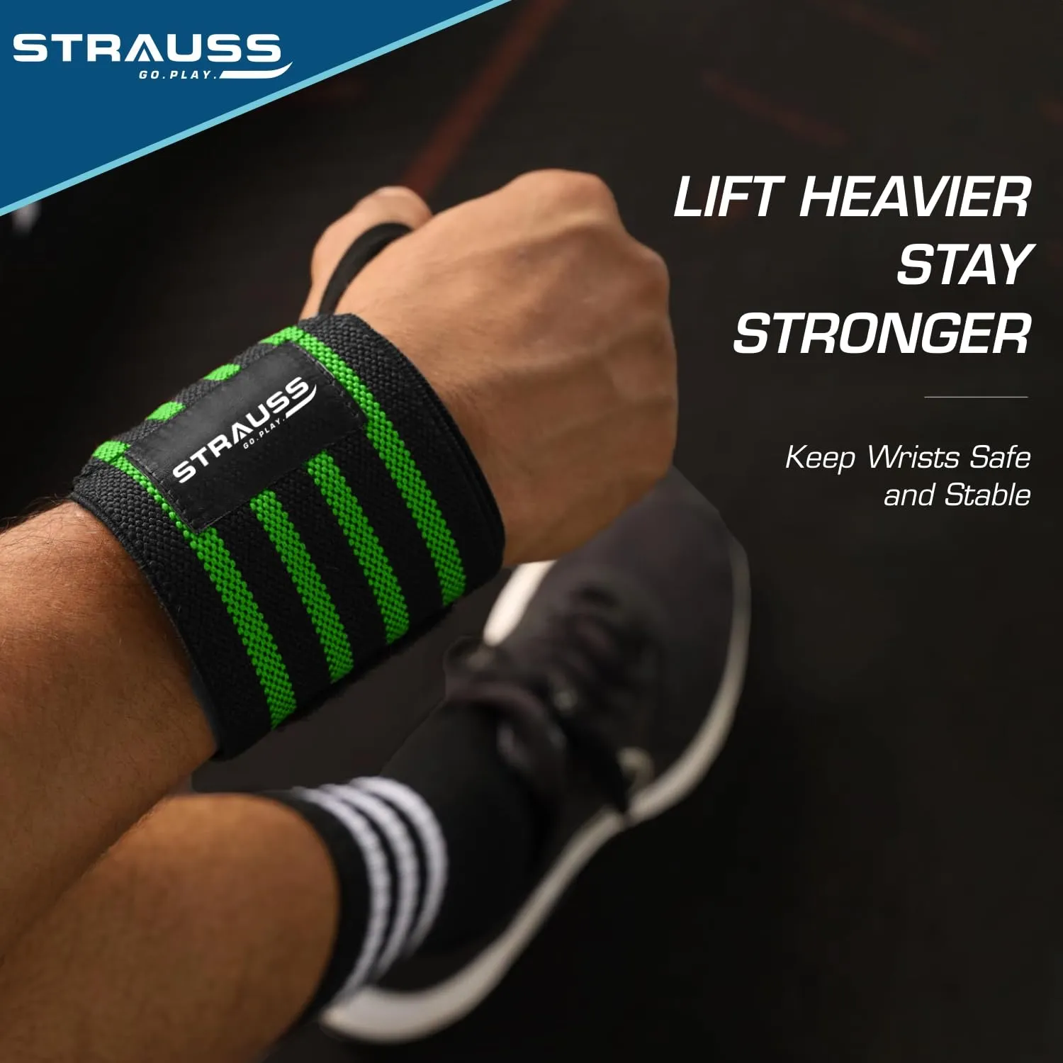 STRAUSS Cotton Wrist Support for Weightlifting |Wrist Band for Compression and Support|Adjustable Fitness Band for Gym & Sports |Ideal for Men and Women|Set of 2,(Green)