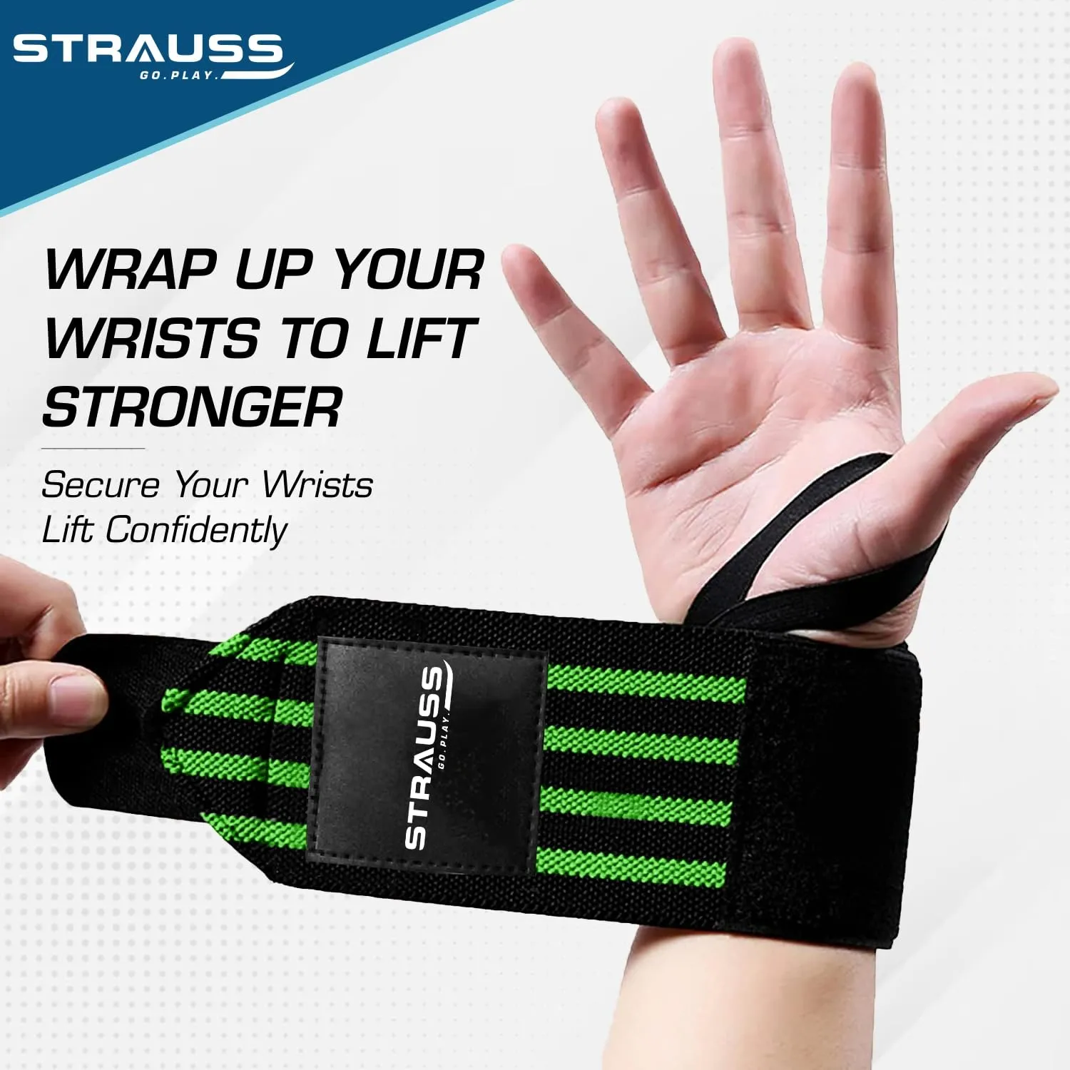 STRAUSS Cotton Wrist Support for Weightlifting |Wrist Band for Compression and Support|Adjustable Fitness Band for Gym & Sports |Ideal for Men and Women|Set of 2,(Green)