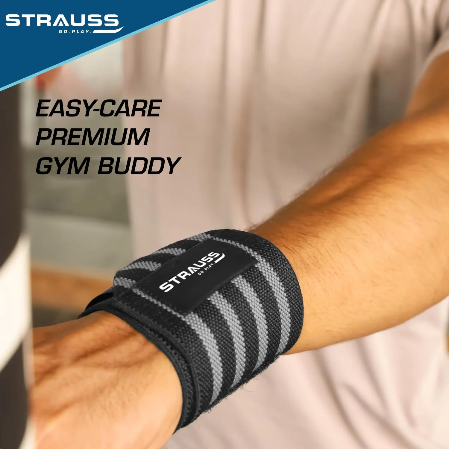 STRAUSS Cotton Wrist Support for Weightlifting |Wrist Band for Compression and Support|Adjustable Fitness Band for Gym & Sports |Ideal for Men and Women|Set of 2,(Grey)