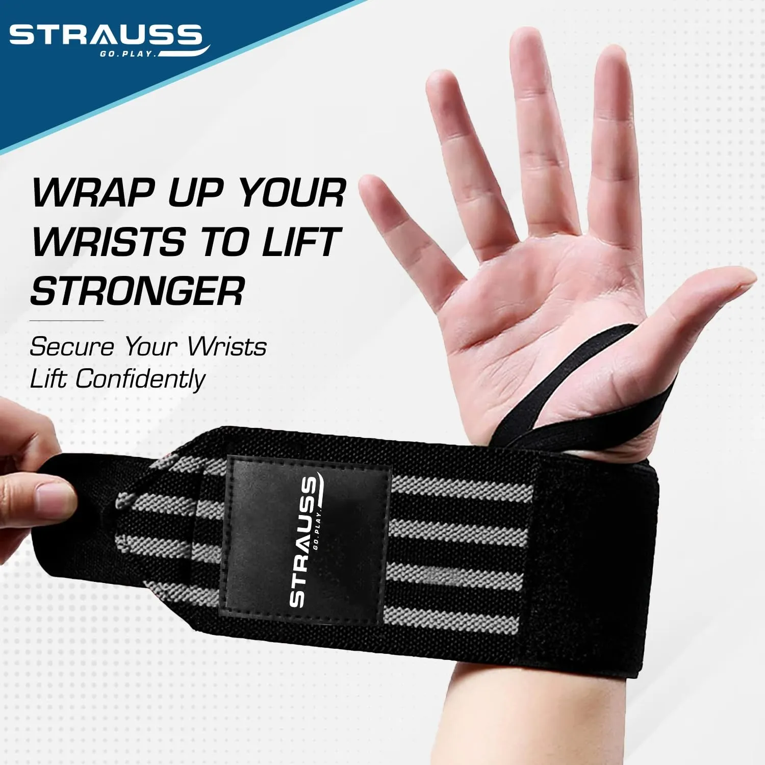 STRAUSS Cotton Wrist Support for Weightlifting |Wrist Band for Compression and Support|Adjustable Fitness Band for Gym & Sports |Ideal for Men and Women|Set of 2,(Grey)