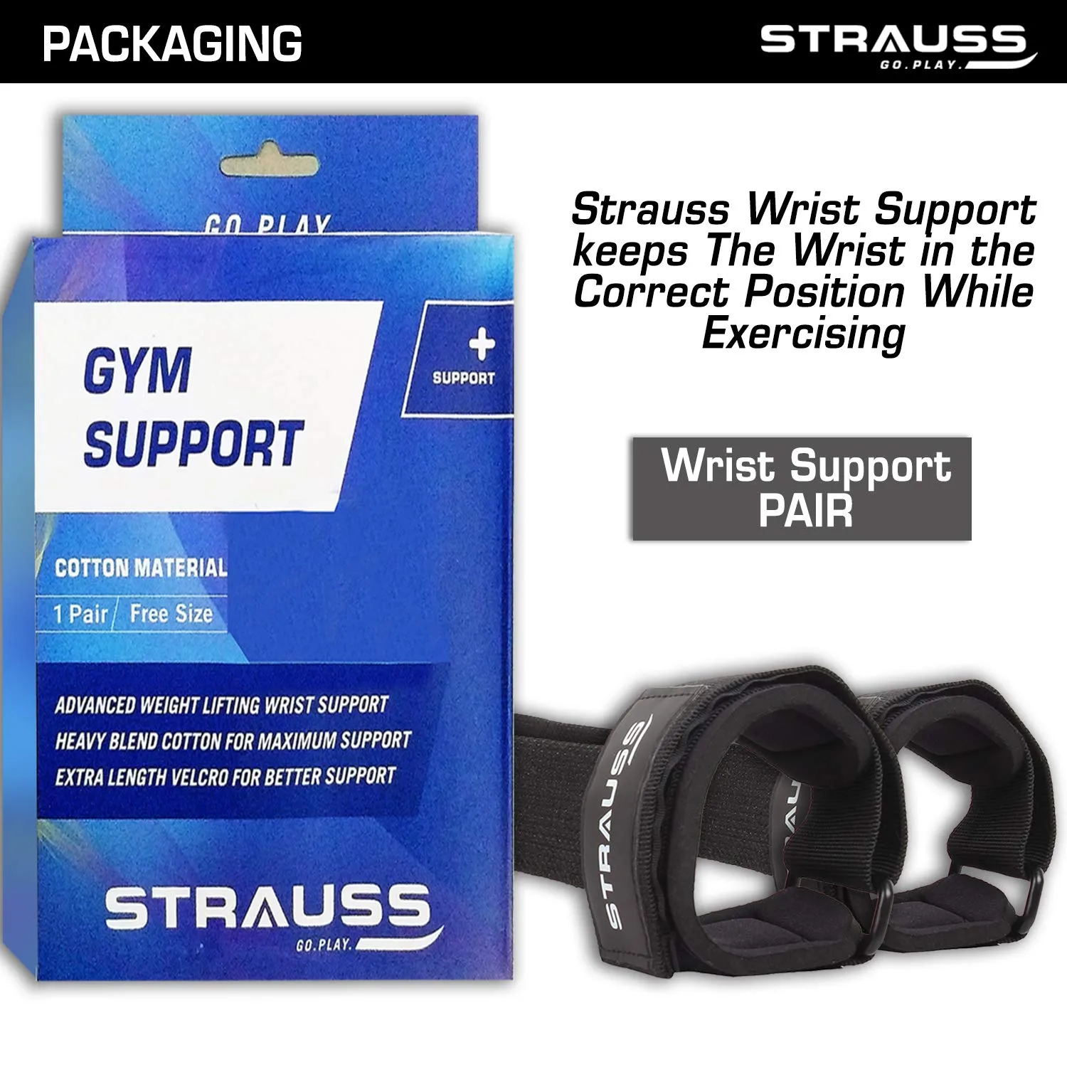 Strauss ST Cotton Gym Support, Pair (Black), S Shape Push Up Bar, Pair (Black/Orange)