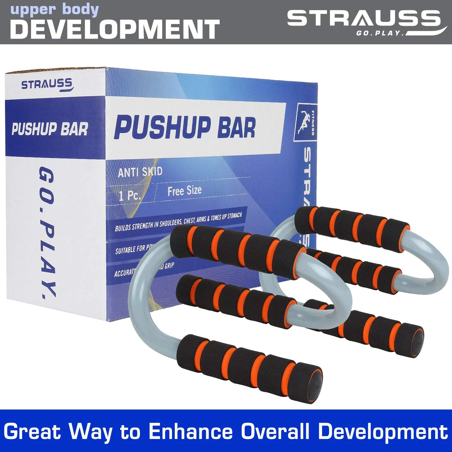 Strauss ST Cotton Gym Support, Pair (Black), S Shape Push Up Bar, Pair (Black/Orange)