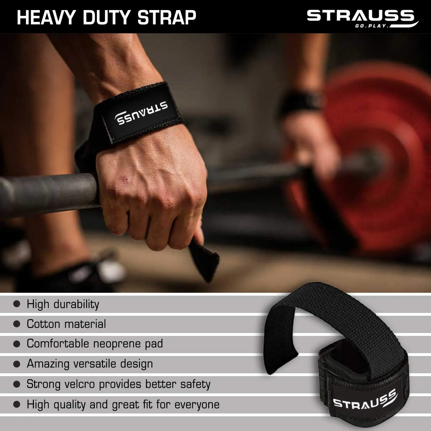 Strauss ST Cotton Gym Support, Pair (Black), S Shape Push Up Bar, Pair (Black/Orange)