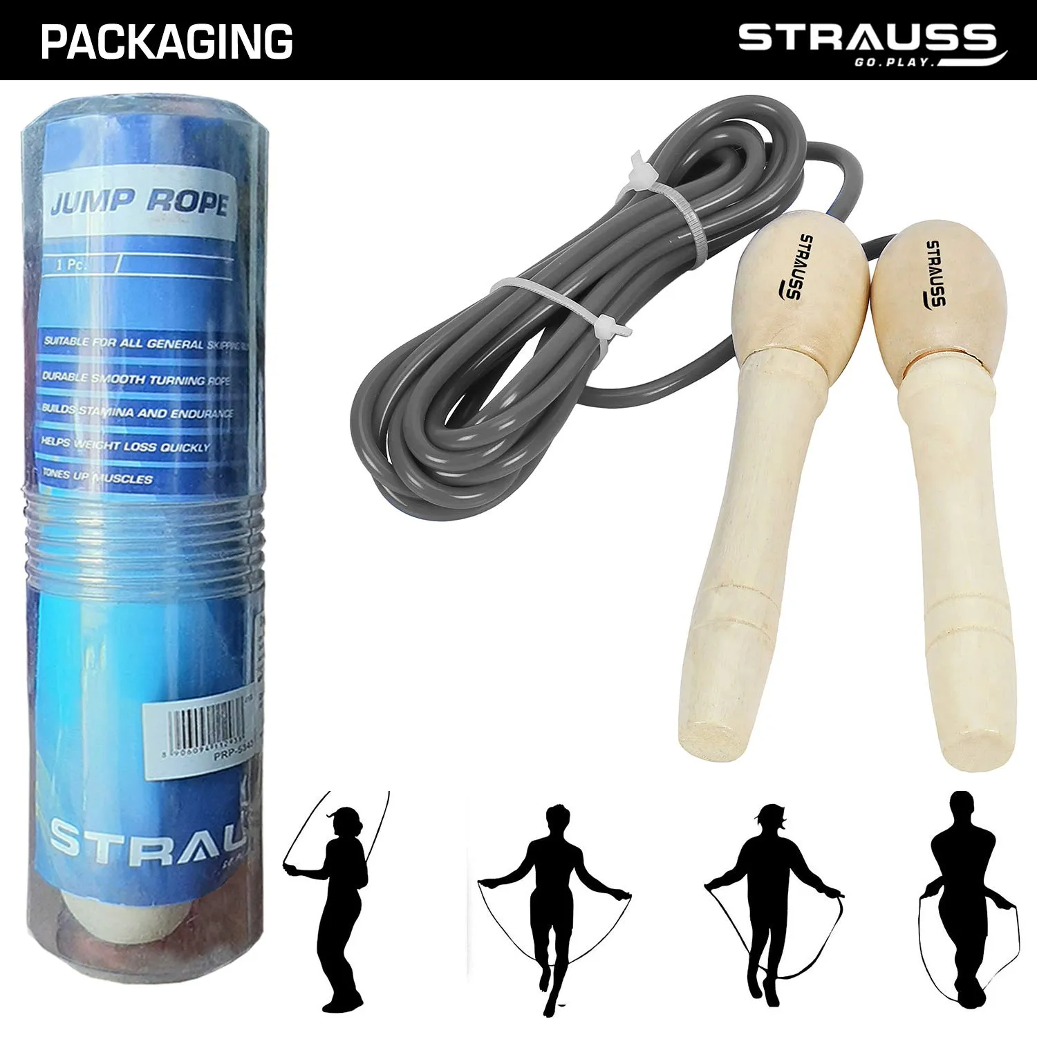 Strauss Wooden Skipping Rope, (Grey)