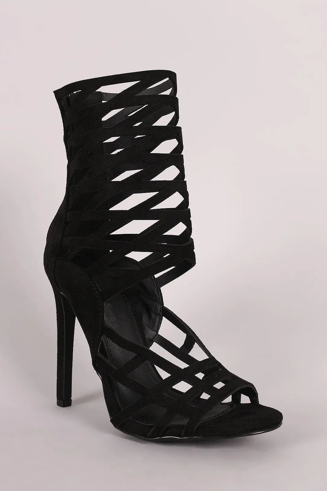 Suede Caged Ankle Cuff Single Sole Heel