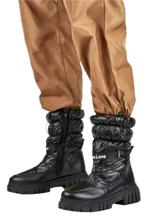 TEEK - Black Drawstring Belted Snow boots