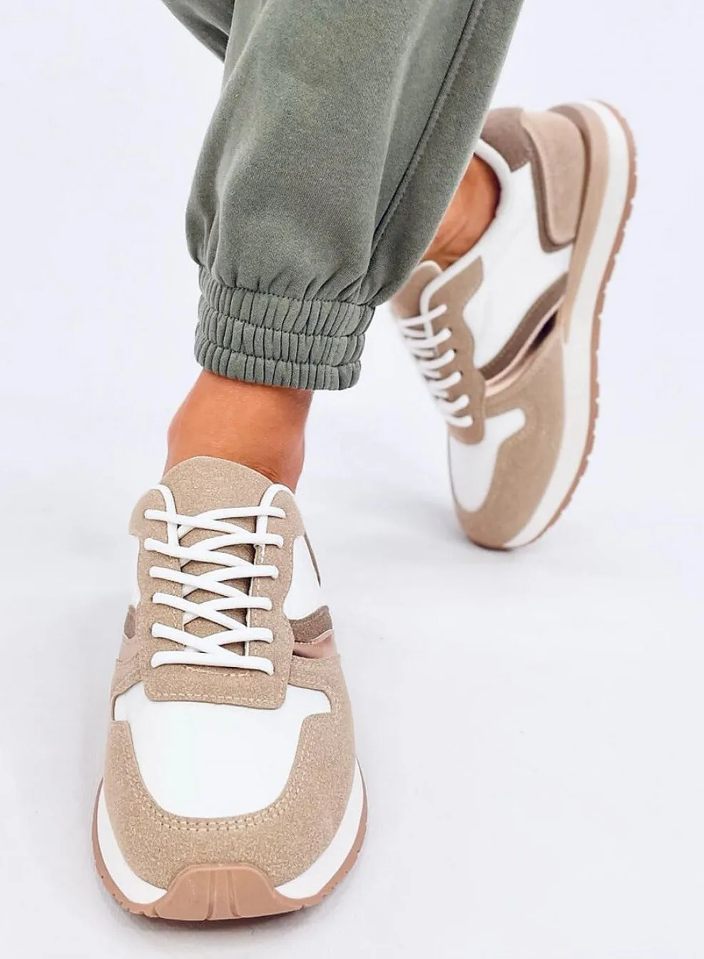 TEEK - Khaki White Gold Laced Sneakers