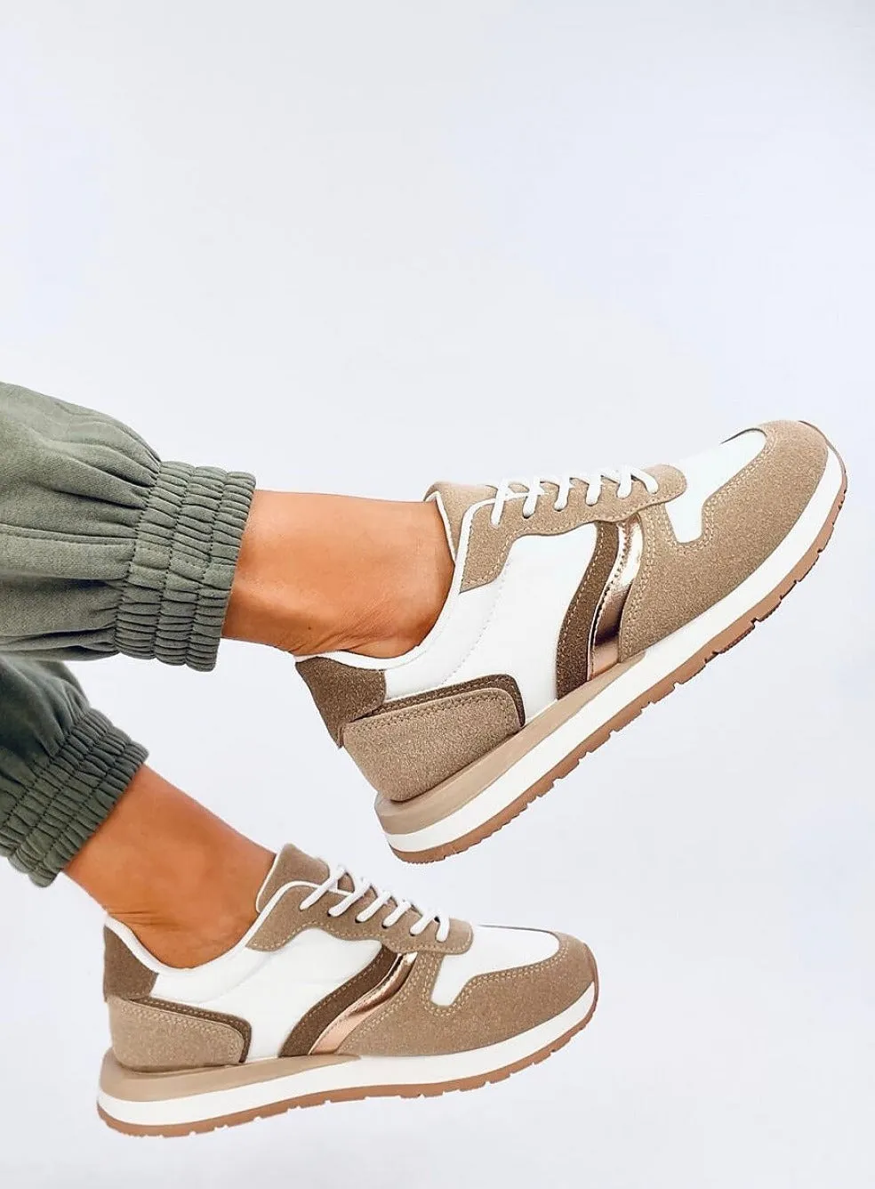 TEEK - Khaki White Gold Laced Sneakers