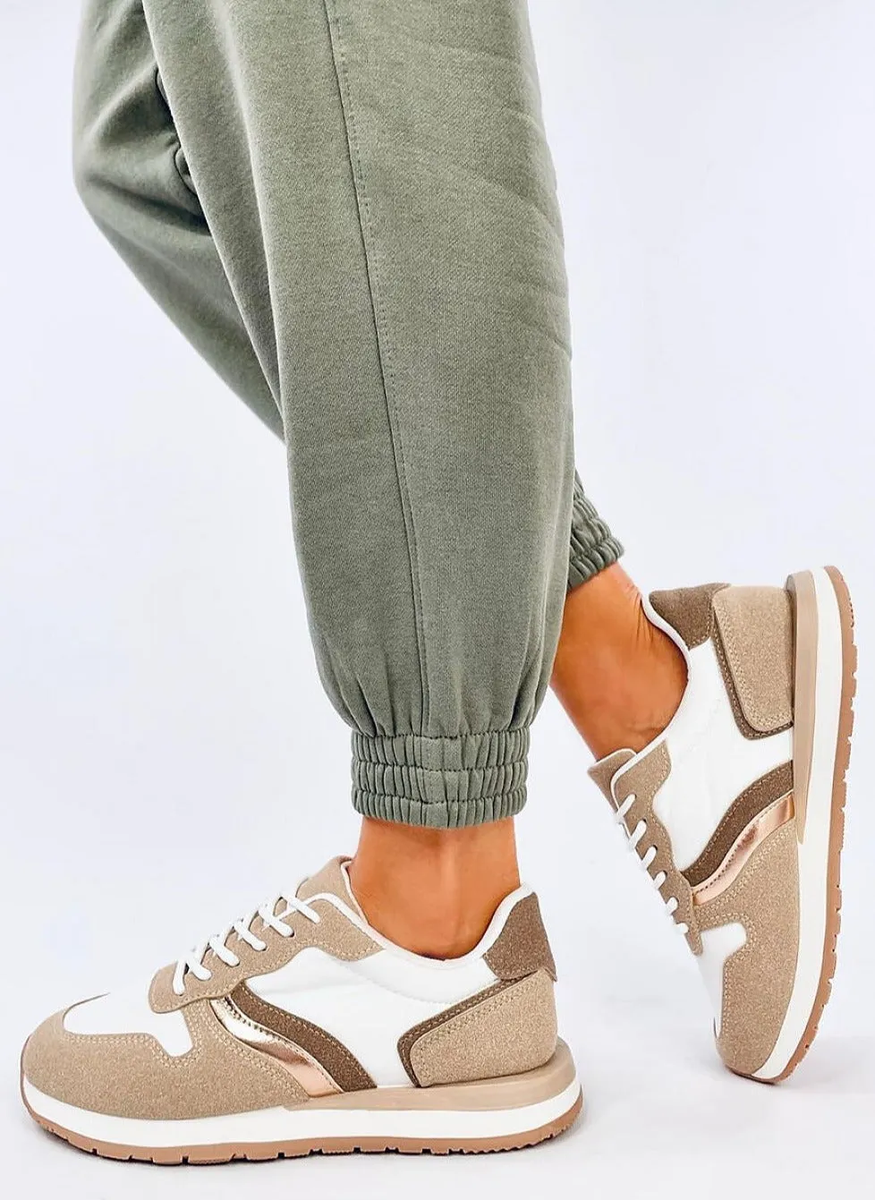 TEEK - Khaki White Gold Laced Sneakers